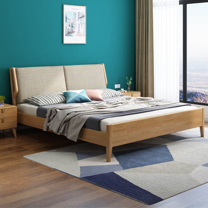 Wood and Upholstered Sleigh Bed Contemporary Rubberwood Standard Bed with Headboard