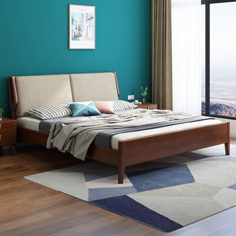 Wood and Upholstered Sleigh Bed Contemporary Rubberwood Standard Bed with Headboard