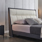 Modern Pine Wood Standard Bed Genuine Leather Panel Bed Upholstered Headboard