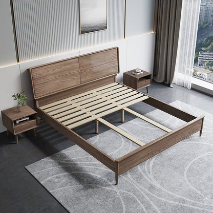 Mid-Century Modern Standard Bed Ash Solid Color Panel Bed with Headboard