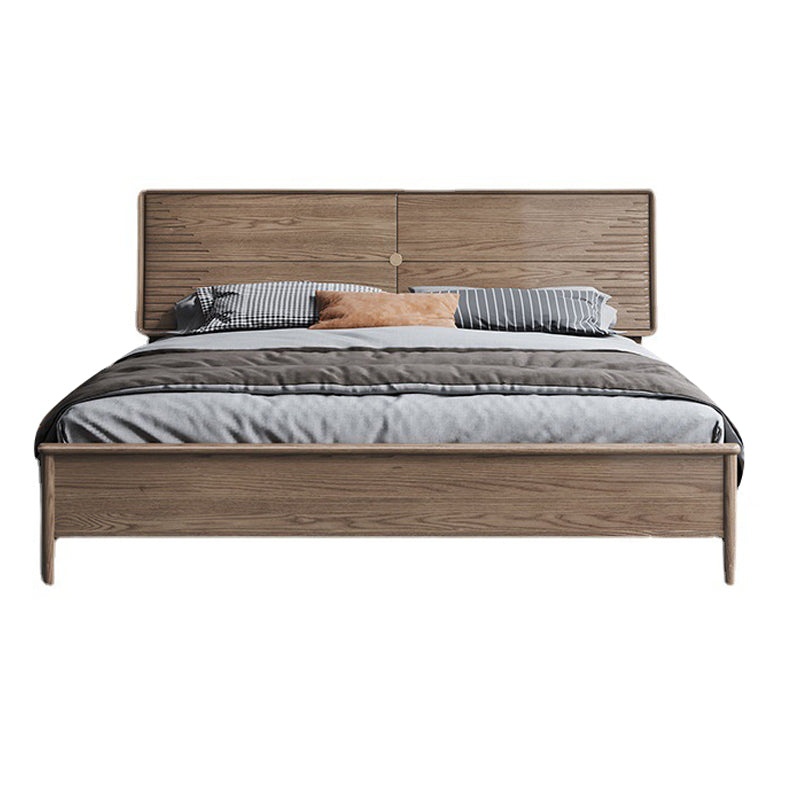Mid-Century Modern Standard Bed Ash Solid Color Panel Bed with Headboard