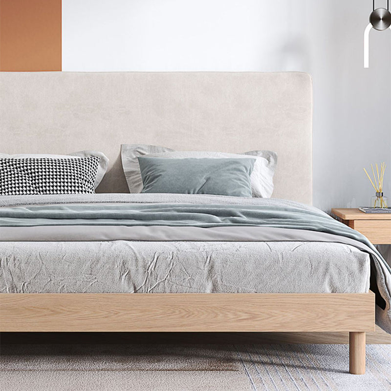 Graues und natürliches Standardbett traditionelle Eichenpaneelbett gepolstertes Kopfteil