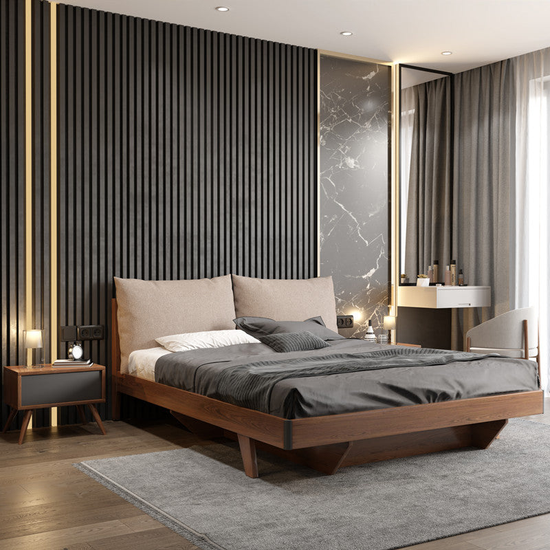 Espresso Wood Panneau lit rembourré la tête de lit standard de lit standard Rangement