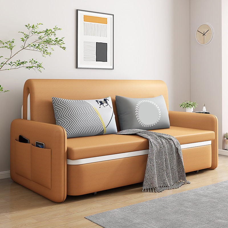 Contemporary 35.43" H Faux Leather Square Arm Sofa Bed for Apartment Orange Clearhalo 'furn' 'furn_sofas' 'Furniture' 'Living Room Furniture' 'Sofa' 'sofas' 6280052