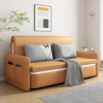 Contemporary 35.43" H Faux Leather Square Arm Sofa Bed for Apartment Orange Clearhalo 'furn' 'furn_sofas' 'Furniture' 'Living Room Furniture' 'Sofa' 'sofas' 6280052