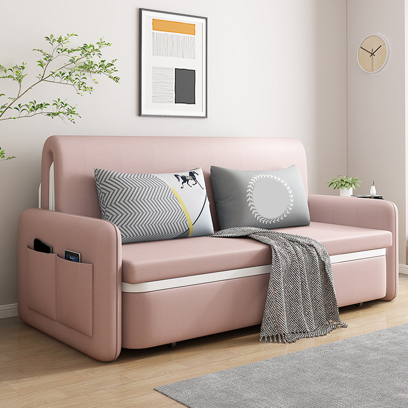 Contemporary 35.43" H Faux Leather Square Arm Sofa Bed for Apartment Pinkish Red Clearhalo 'furn' 'furn_sofas' 'Furniture' 'Living Room Furniture' 'Sofa' 'sofas' 6280057