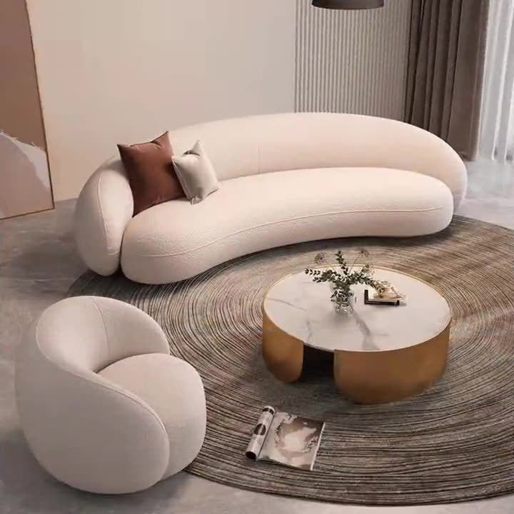Zeitgenössischer weißer Wolle Hangarm gekrümmtes Sofa für Wohnzimmer
