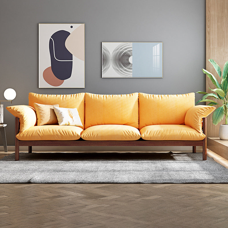 3-Seater 32.67" H Solid Wood Frame Pillow Top Arm Sofa for Living Room Walnut Yellow Clearhalo 'furn' 'furn_sofas' 'Furniture' 'Living Room Furniture' 'Sofa' 'sofas' 6280172