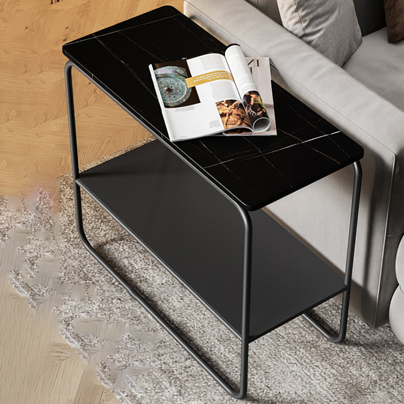 Contemporary Rectangular Side Table Slate Top Sled End Table