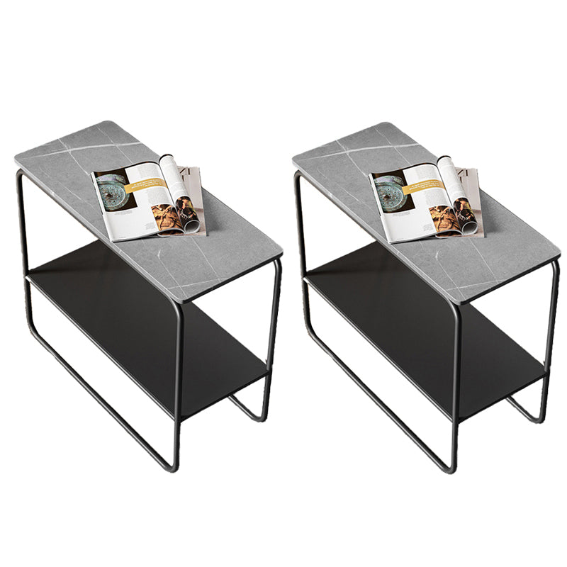 Contemporary Rectangular Side Table Slate Top Sled End Table