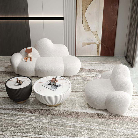 Contemporary White Wool Sofa with Tight Back for Living Room