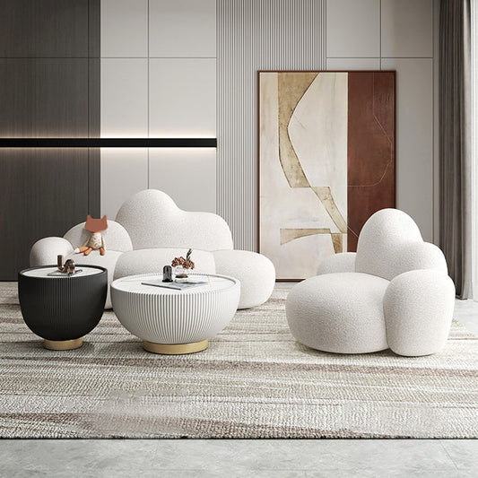 Contemporary White Wool Sofa with Tight Back for Living Room