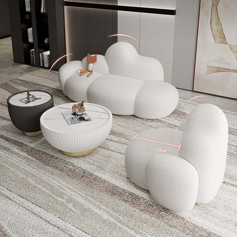 Hedendaagse witte wollen bank met strakke rug voor woonkamer