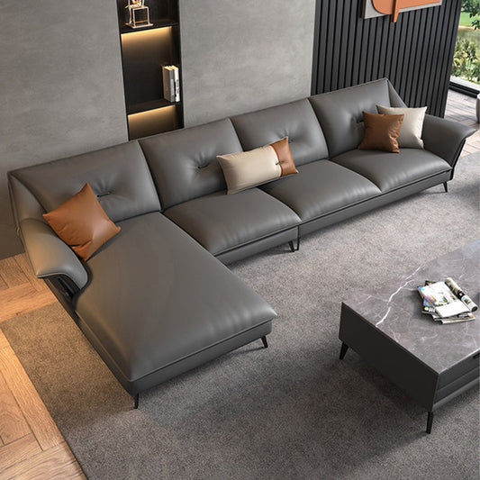 Modernismo marrone/grigio a 4 posti a sezione trapuntata braccio scagliato sezionale