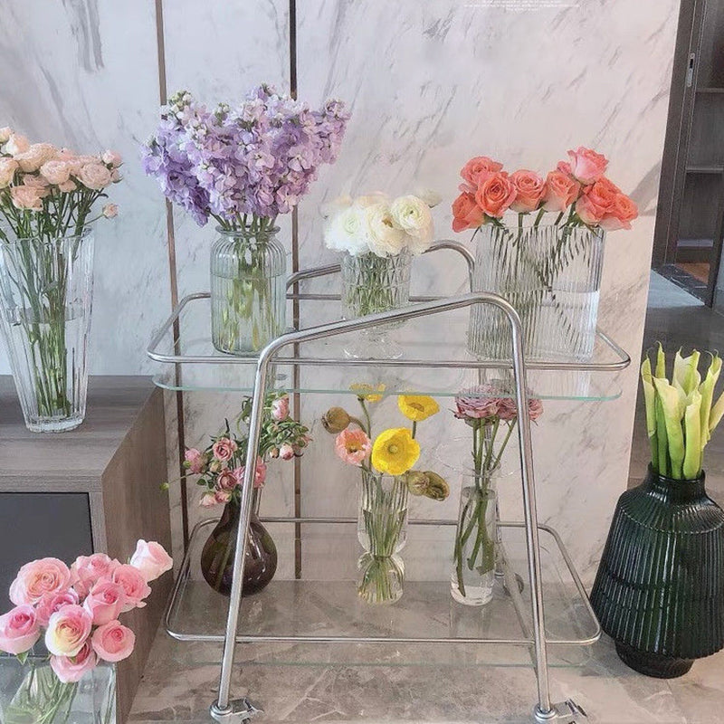 Rectangular de doble nivel contemporáneo con mesa final de vidrio de almacenamiento