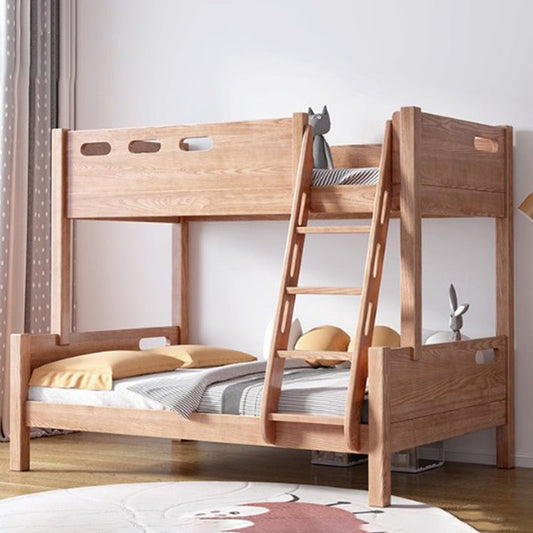 Solid Wood Bunk Bed Rubberwood Mid-Century Modern Bed Storage Wood