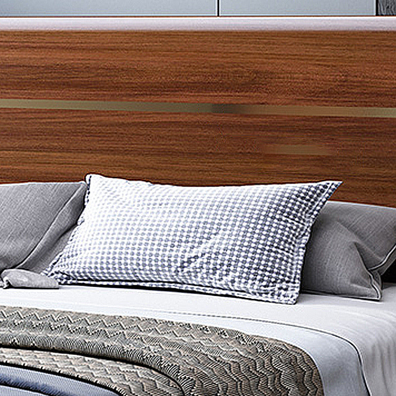 Mid-Century Modern Standard Bed Walnut Espresso Bed Frame With Custom Gold Legs Clearhalo 'Bedroom Furniture' 'Beds' 'furn' 'furn_beds' 'Furniture' 6280579