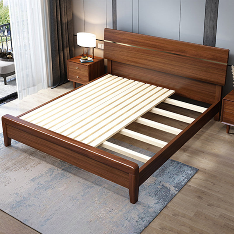 Mid-Century Modern Standard Bed Walnut Espresso Bed Frame With Custom Gold Legs Clearhalo 'Bedroom Furniture' 'Beds' 'furn' 'furn_beds' 'Furniture' 6280580