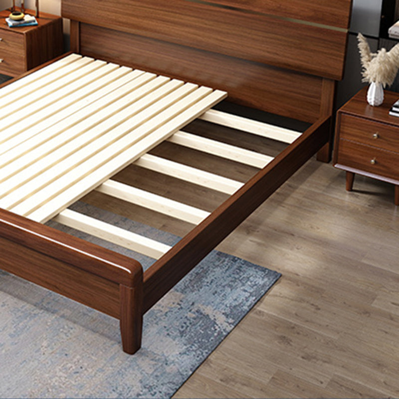 Mid-Century Modern Standard Bed Walnut Espresso Bed Frame With Custom Gold Legs Clearhalo 'Bedroom Furniture' 'Beds' 'furn' 'furn_beds' 'Furniture' 6280581