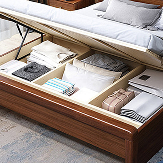 Mid-Century Modern Standard Bed Walnut Espresso Bed Frame With Custom Gold Legs Clearhalo 'Bedroom Furniture' 'Beds' 'furn' 'furn_beds' 'Furniture' 6280582