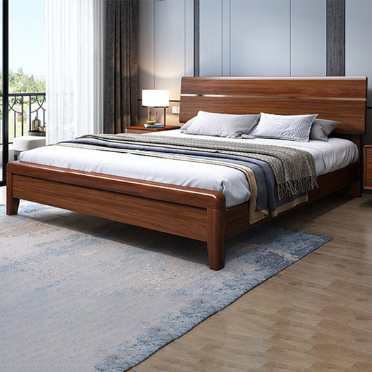 Mid-Century Modern Standard Bed Walnut Espresso Bed Frame With Custom Gold Legs Clearhalo 'Bedroom Furniture' 'Beds' 'furn' 'furn_beds' 'Furniture' 6280586