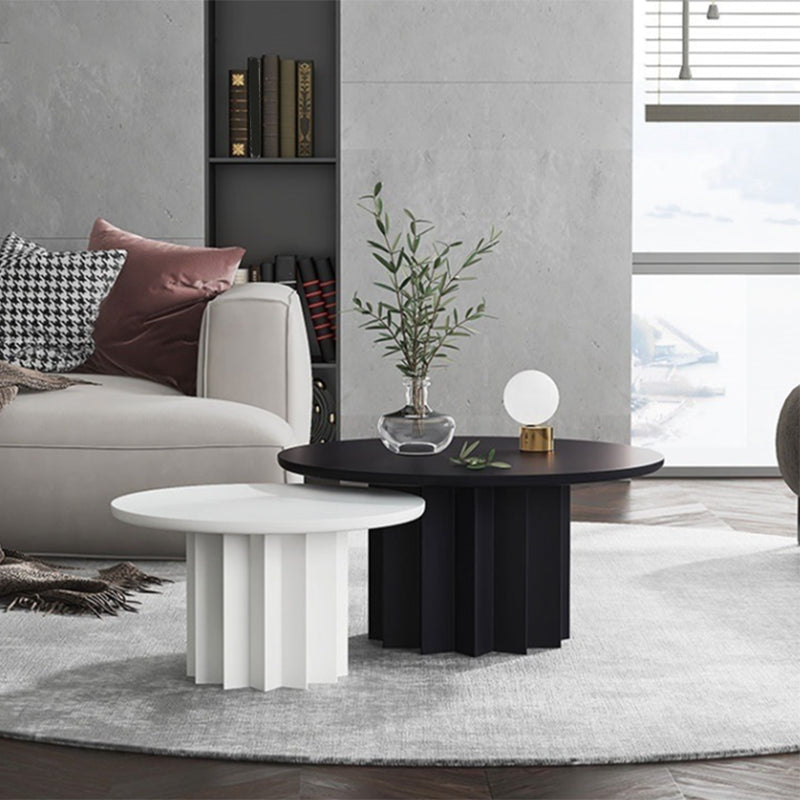 Contemporary Cocktail Table Solid Wood Round Pedestal Single Coffee Table