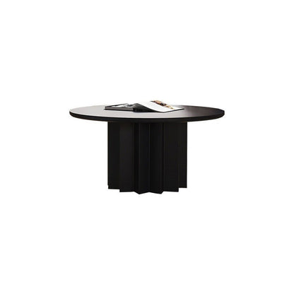 Contemporary Cocktail Table Solid Wood Round Pedestal Single Coffee Table