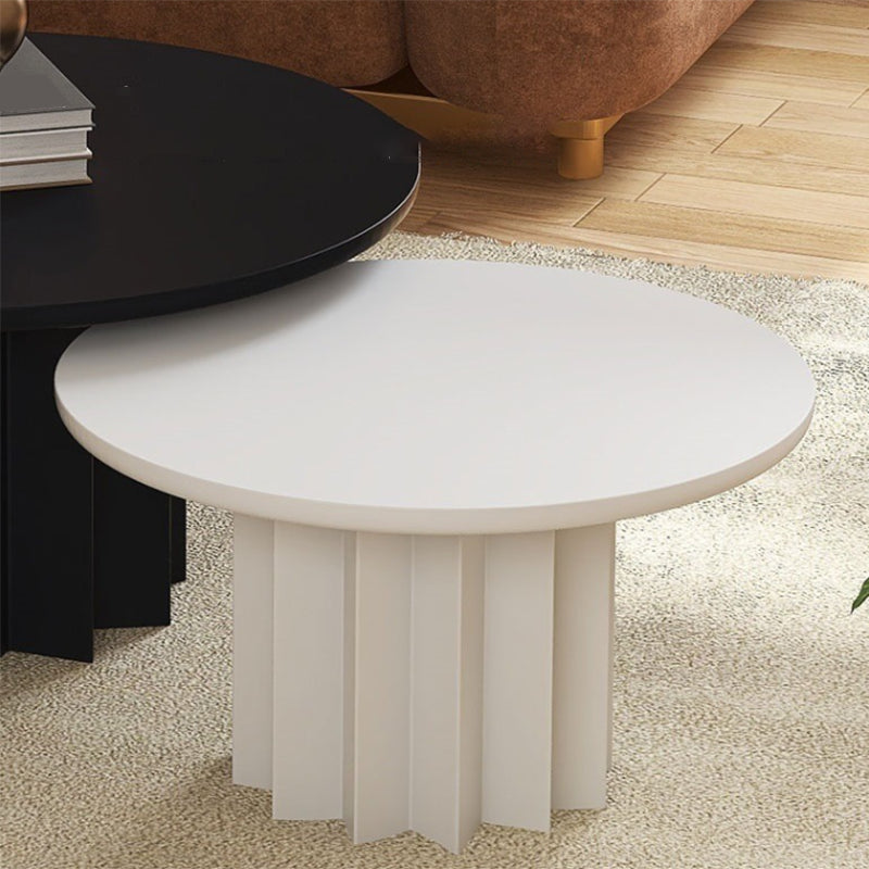 Contemporary Cocktail Table Solid Wood Round Pedestal Single Coffee Table