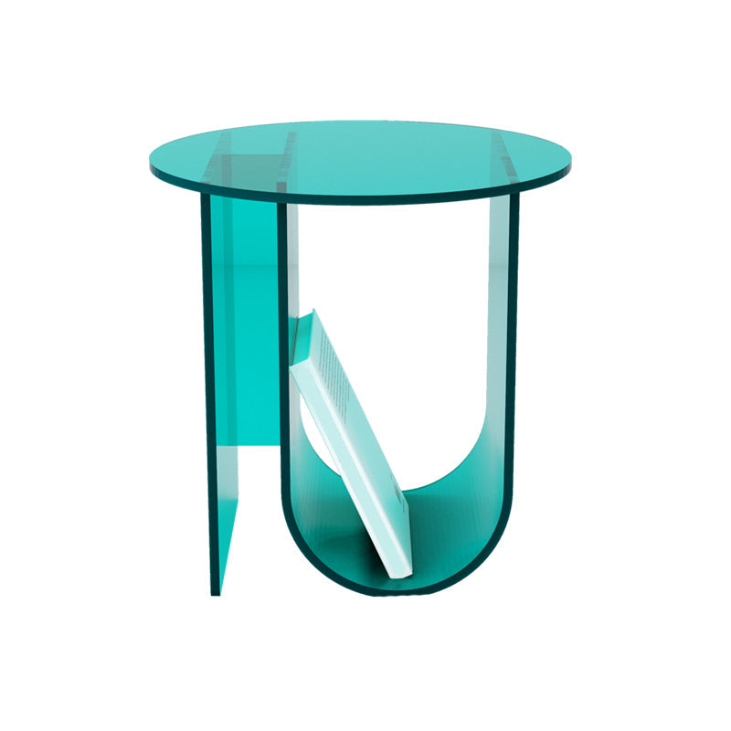 Modern Acrylic End Slide Table Round Corner Table with Storage