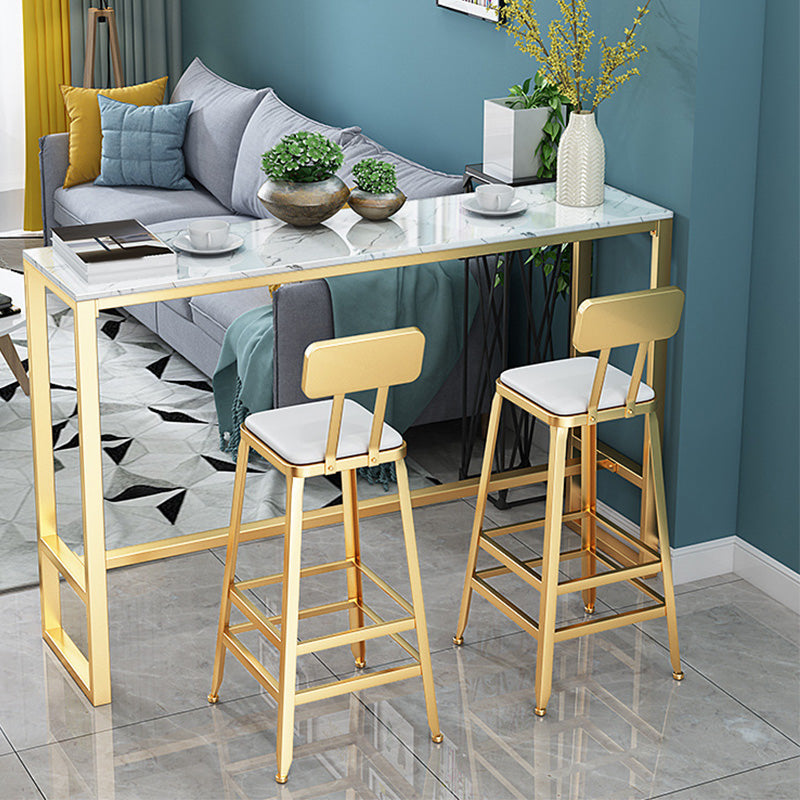 Glam Bar-height Table Faux Marble and White Bar Table for Patio Use 59.1"L x 15.7"W x 41.3"H Without Chairs Clearhalo 'Bar Furniture' 'Bar Tables' 'bar_tables' 'furn' 'furn_bar_tables' 'Furniture' 'Kitchen & Dining Furniture' 6283242