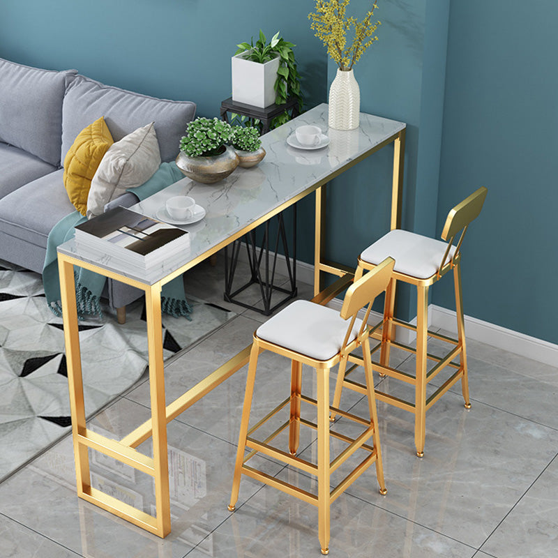 Glam Bar-height Table Faux Marble and White Bar Table for Patio Use 47.2"L x 15.7"W x 41.3"H Without Chairs Clearhalo 'Bar Furniture' 'Bar Tables' 'bar_tables' 'furn' 'furn_bar_tables' 'Furniture' 'Kitchen & Dining Furniture' 6283244