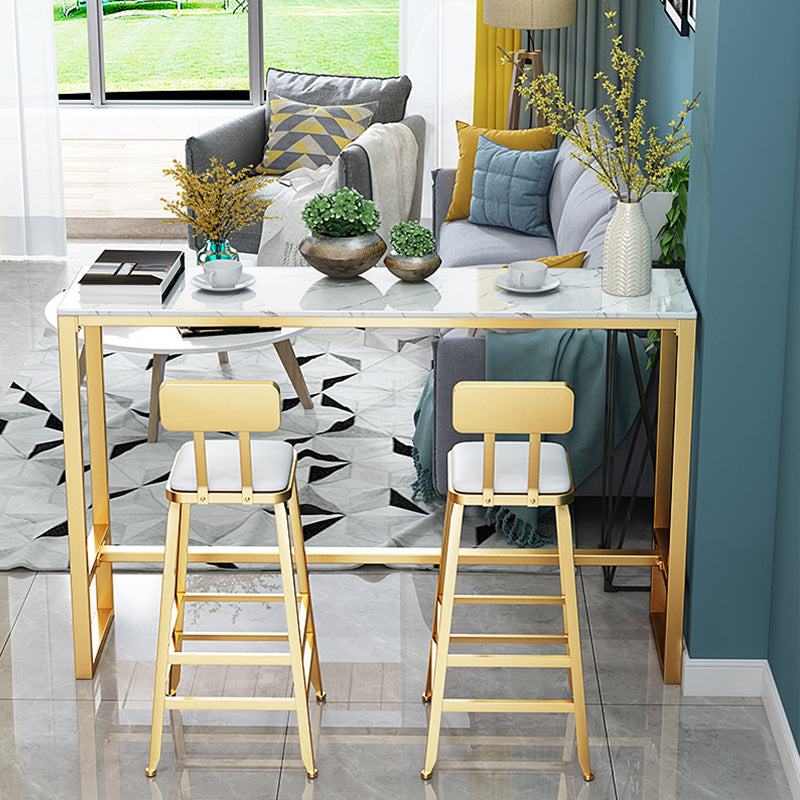 Glam Bar-height Table Faux Marble and White Bar Table for Patio Use 39.4"L x 15.7"W x 41.3"H Without Chairs Clearhalo 'Bar Furniture' 'Bar Tables' 'bar_tables' 'furn' 'furn_bar_tables' 'Furniture' 'Kitchen & Dining Furniture' 6283245