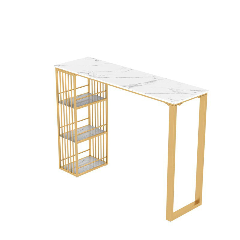 Glam Pub Height Dining Table Faux Marble Top Pub Table for Patio Use Gold Without Chairs Clearhalo 'Bar Furniture' 'Bar Tables' 'bar_tables' 'furn' 'furn_bar_tables' 'Furniture' 'Kitchen & Dining Furniture' 6283334