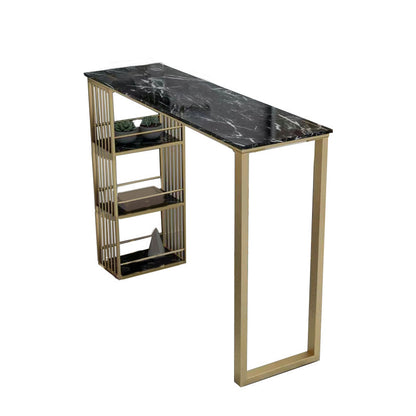 Glam Pub Height Dining Table Faux Marble Top Pub Table for Patio Use Black Without Chairs Clearhalo 'Bar Furniture' 'Bar Tables' 'bar_tables' 'furn' 'furn_bar_tables' 'Furniture' 'Kitchen & Dining Furniture' 6283336
