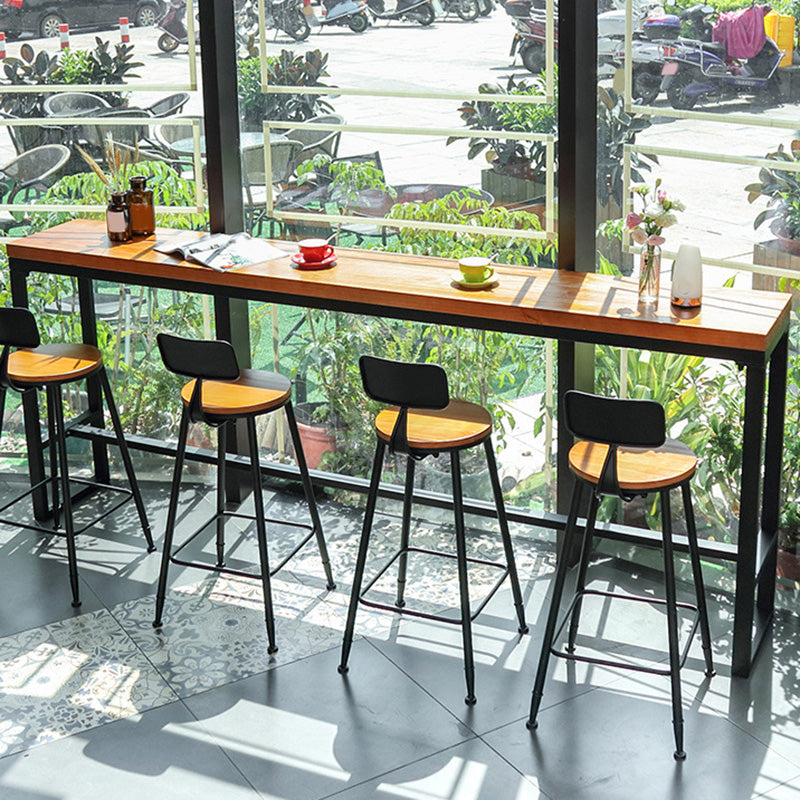Modern Metal Base Bar Table Black Iron Solid Wood Patio Bar Table 78.7"L x 15.7"W x 41.3"H Without Chairs Clearhalo 'Bar Furniture' 'Bar Tables' 'bar_tables' 'furn' 'furn_bar_tables' 'Furniture' 'Kitchen & Dining Furniture' 6283352