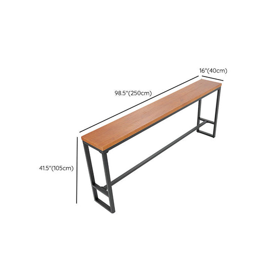 モダンメタルベースバーテーブルブラックアイアンソリッドウッドパティオバーテーブル