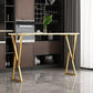 Modern Bar-height Table with Gold Base 41.3-inch Height Table Base Bar Table 63"L x 15.7"W x 41.3"H White-Gold Without Chairs Clearhalo 'Bar Furniture' 'Bar Tables' 'bar_tables' 'furn' 'furn_bar_tables' 'Furniture' 'Kitchen & Dining Furniture' 6283453