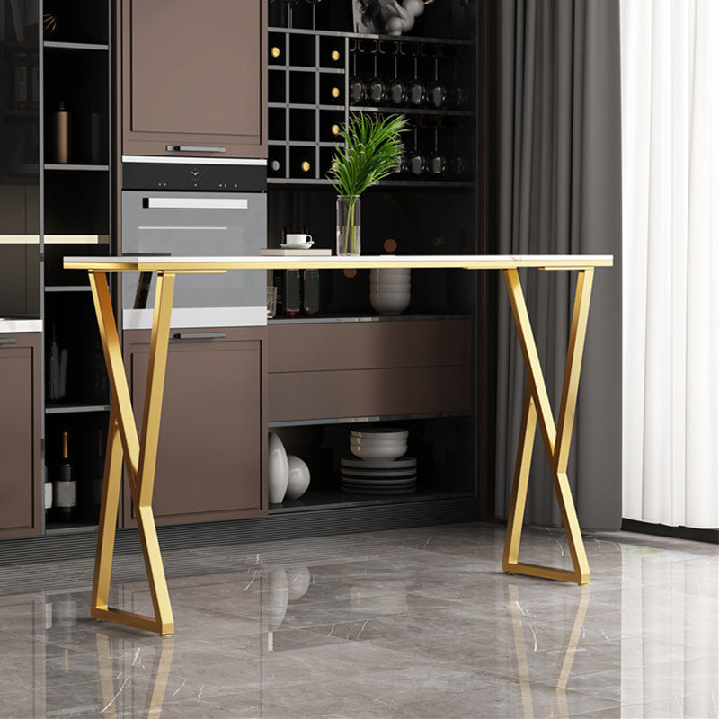 Modern Bar-height Table with Gold Base 41.3-inch Height Table Base Bar Table 63"L x 15.7"W x 41.3"H White-Gold Without Chairs Clearhalo 'Bar Furniture' 'Bar Tables' 'bar_tables' 'furn' 'furn_bar_tables' 'Furniture' 'Kitchen & Dining Furniture' 6283453