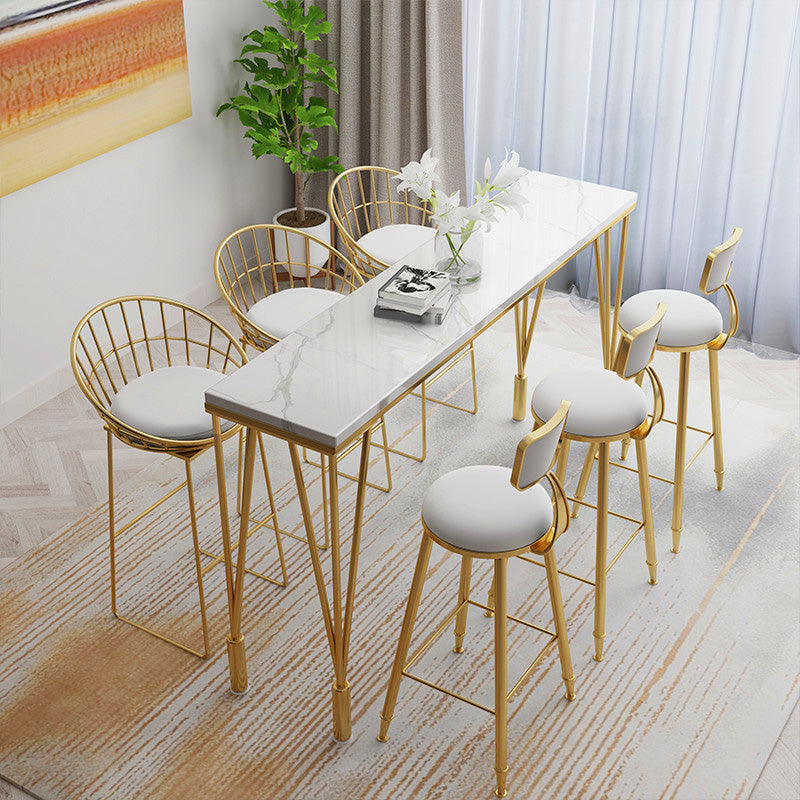 Table moderne à hauteur de bar avec plateau en pierre blanche, table de 41,3 pouces de hauteur