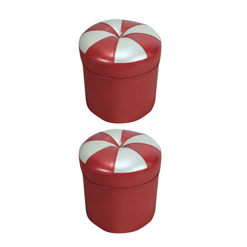 Modern Leather Pouf Water Resistant Round Pouf for Drawing Room Red 2 Piece Set Clearhalo 'furn' 'furn_ottomans_poufs' 'Furniture' 'Living Room Furniture' 'Ottomans & Poufs' 'ottomans_poufs' 6284392