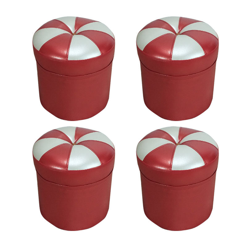 Modern Leather Pouf Water Resistant Round Pouf for Drawing Room Red 4 Piece Set Clearhalo 'furn' 'furn_ottomans_poufs' 'Furniture' 'Living Room Furniture' 'Ottomans & Poufs' 'ottomans_poufs' 6284395