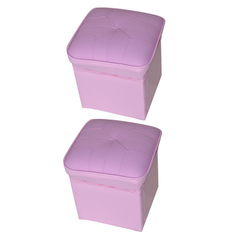 Mid-Century Modern Pouf Ottoman Faux Leather Upholstered Solid Color Square Ottoman Pink 2 Piece Set Clearhalo 'furn' 'furn_ottomans_poufs' 'Furniture' 'Living Room Furniture' 'Ottomans & Poufs' 'ottomans_poufs' 6284422