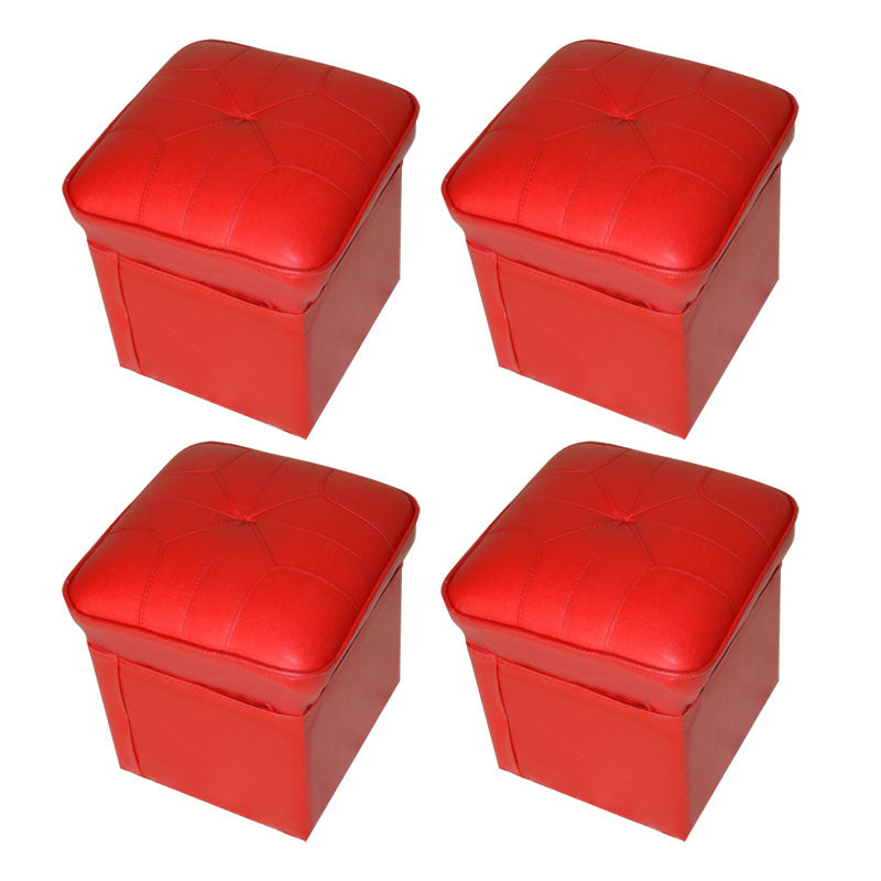 Mid-Century Modern Pouf Ottoman Faux Leather Upholstered Solid Color Square Ottoman Red 4 Piece Set Clearhalo 'furn' 'furn_ottomans_poufs' 'Furniture' 'Living Room Furniture' 'Ottomans & Poufs' 'ottomans_poufs' 6284432