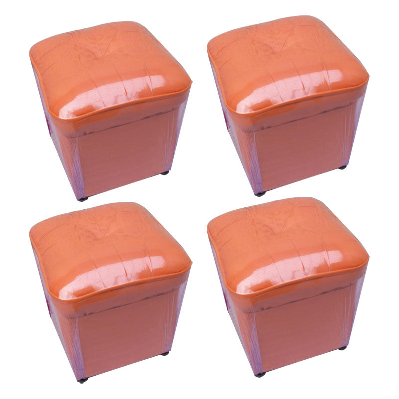 Mid-Century Modern Pouf Ottoman Faux Leather Upholstered Solid Color Square Ottoman Orange 4 Piece Set Clearhalo 'furn' 'furn_ottomans_poufs' 'Furniture' 'Living Room Furniture' 'Ottomans & Poufs' 'ottomans_poufs' 6284435