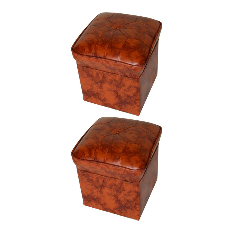 Mid-Century Modern Pouf Ottoman Faux Leather Upholstered Solid Color Square Ottoman Brown 2 Piece Set Clearhalo 'furn' 'furn_ottomans_poufs' 'Furniture' 'Living Room Furniture' 'Ottomans & Poufs' 'ottomans_poufs' 6284437