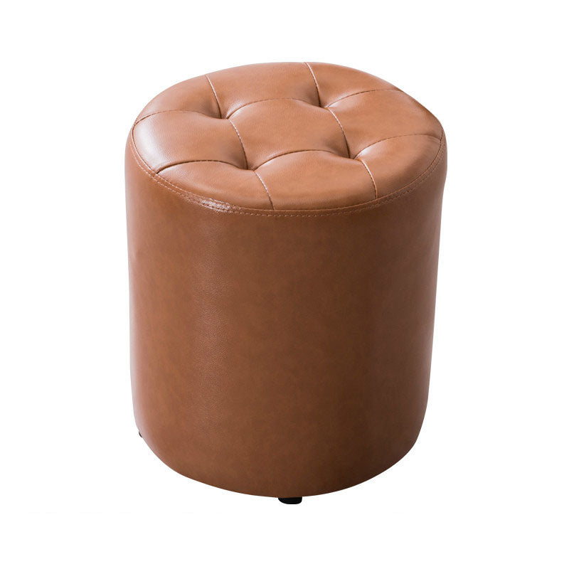 Modern Pouf Ottoman Genuine Leather Upholstered Tufted Solid Color Ottoman Round Brown 1 Piece Clearhalo 'furn' 'furn_ottomans_poufs' 'Furniture' 'Living Room Furniture' 'Ottomans & Poufs' 'ottomans_poufs' 6284507