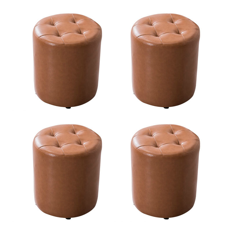 Modern Pouf Ottoman Genuine Leather Upholstered Tufted Solid Color Ottoman Round Brown 4 Piece Set Clearhalo 'furn' 'furn_ottomans_poufs' 'Furniture' 'Living Room Furniture' 'Ottomans & Poufs' 'ottomans_poufs' 6284509