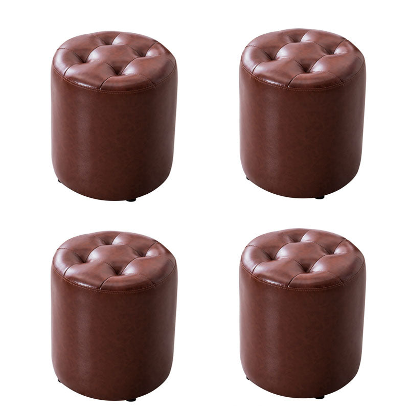 Modern Pouf Ottoman Genuine Leather Upholstered Tufted Solid Color Ottoman Round Dark Brown 4 Piece Set Clearhalo 'furn' 'furn_ottomans_poufs' 'Furniture' 'Living Room Furniture' 'Ottomans & Poufs' 'ottomans_poufs' 6284514