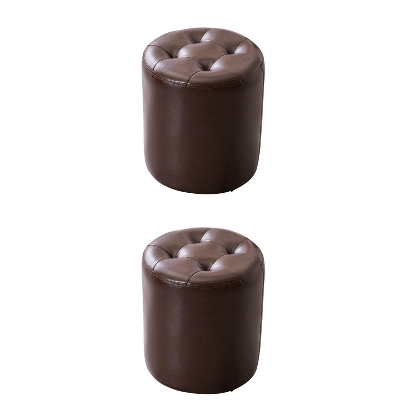 Modern Pouf Ottoman Genuine Leather Upholstered Tufted Solid Color Ottoman Round Coffee 2 Piece Set Clearhalo 'furn' 'furn_ottomans_poufs' 'Furniture' 'Living Room Furniture' 'Ottomans & Poufs' 'ottomans_poufs' 6284515