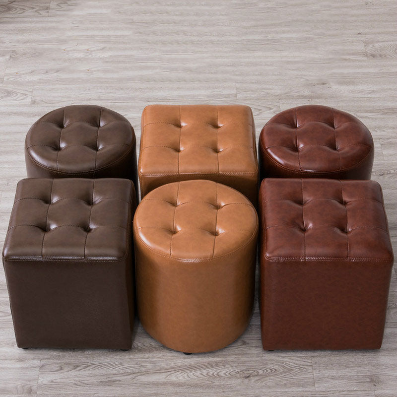 Modern Pouf Ottoman Genuine Leather Upholstered Tufted Solid Color Ottoman Clearhalo 'furn' 'furn_ottomans_poufs' 'Furniture' 'Living Room Furniture' 'Ottomans & Poufs' 'ottomans_poufs' 6284518